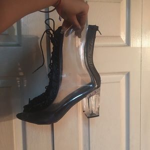 Clear & black  tie up boot heels